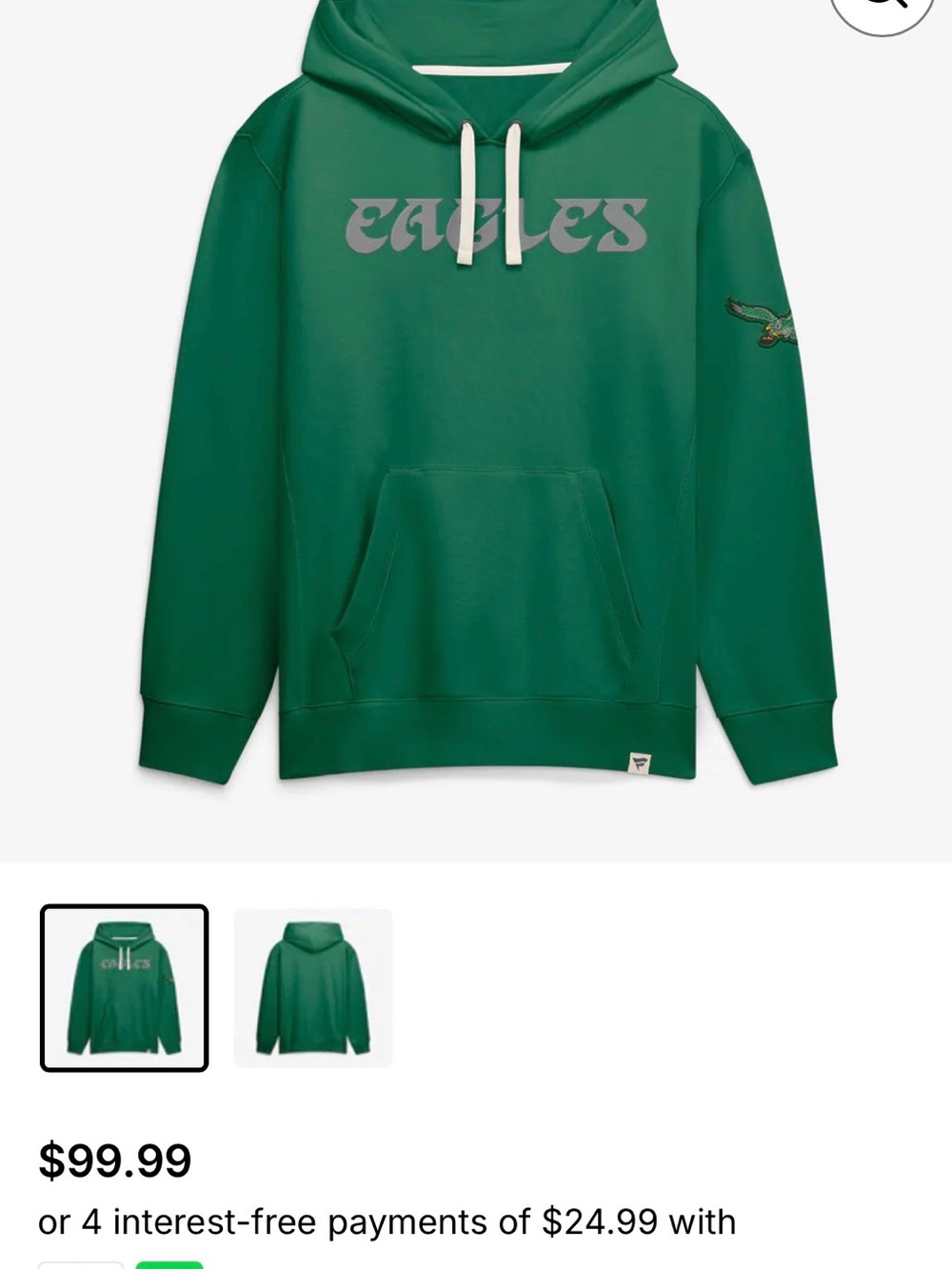 NFL Green Eagles Pullover Hoodie with Chest Script